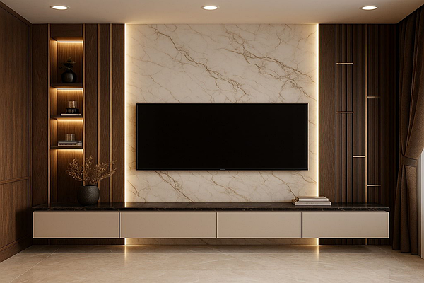 Marble & Wood TV Wall