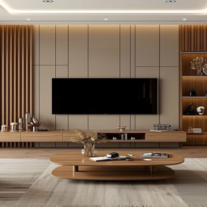 Elegant Wood & Fabric TV Wall